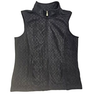 Croft & Barrow Womens Black Geometric Pattern Full Zip Fleece Vest Size Medium